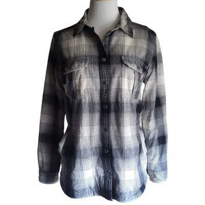 Duluth Trading Black Women's Folklore Flannel Insulated Shirt Jac Shacket Medium